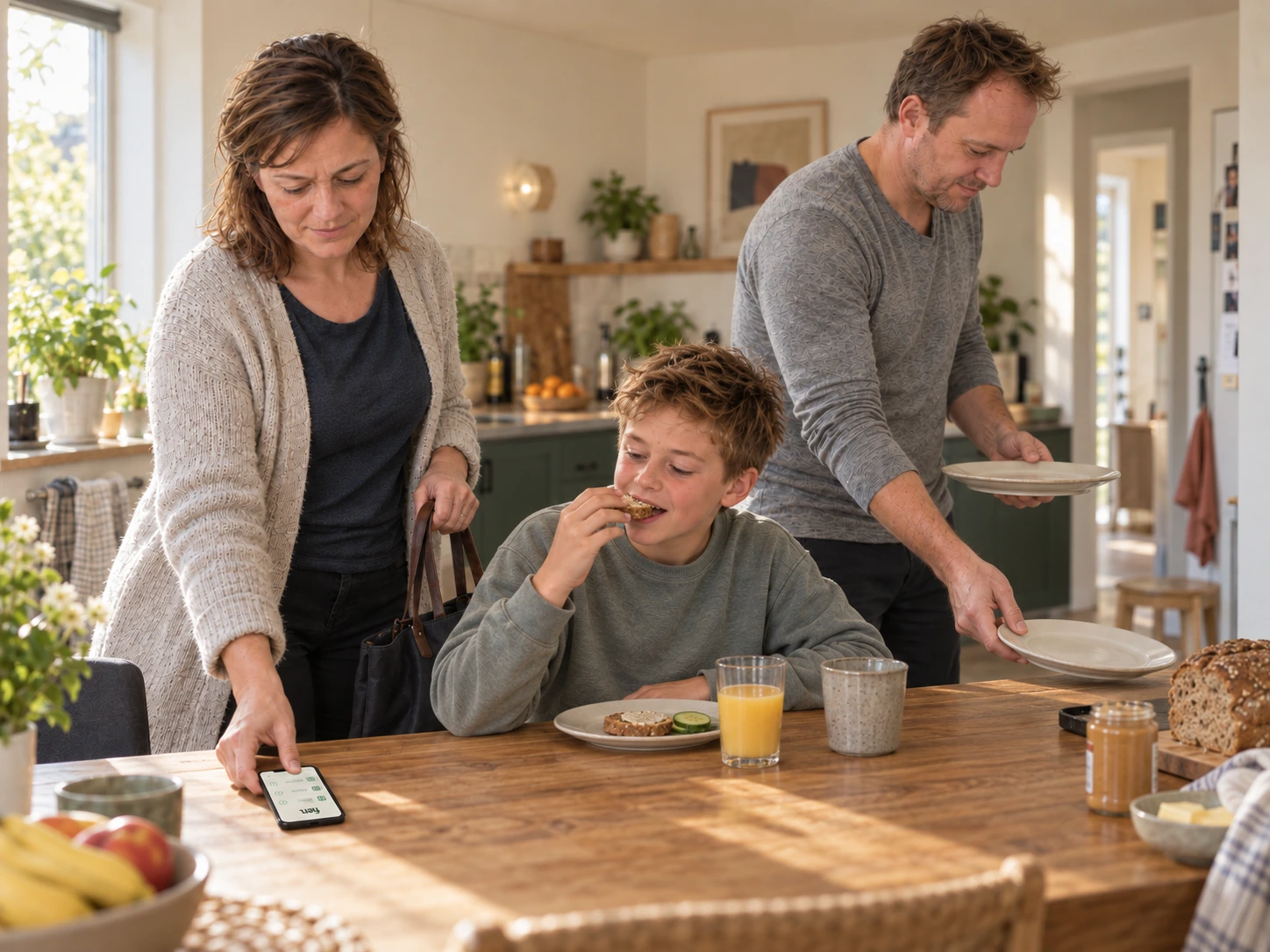 Samen aan tafel tijdens een gewone ochtend thuis